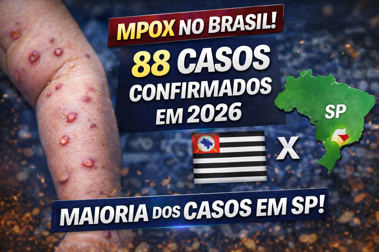 MPOX AVANÇA EM 2026: BRASIL CHEGA A 88 CASOS CONFIRMADOS E SÃO PAULO CONCENTRA MAIORIA DAS INFECÇÕES