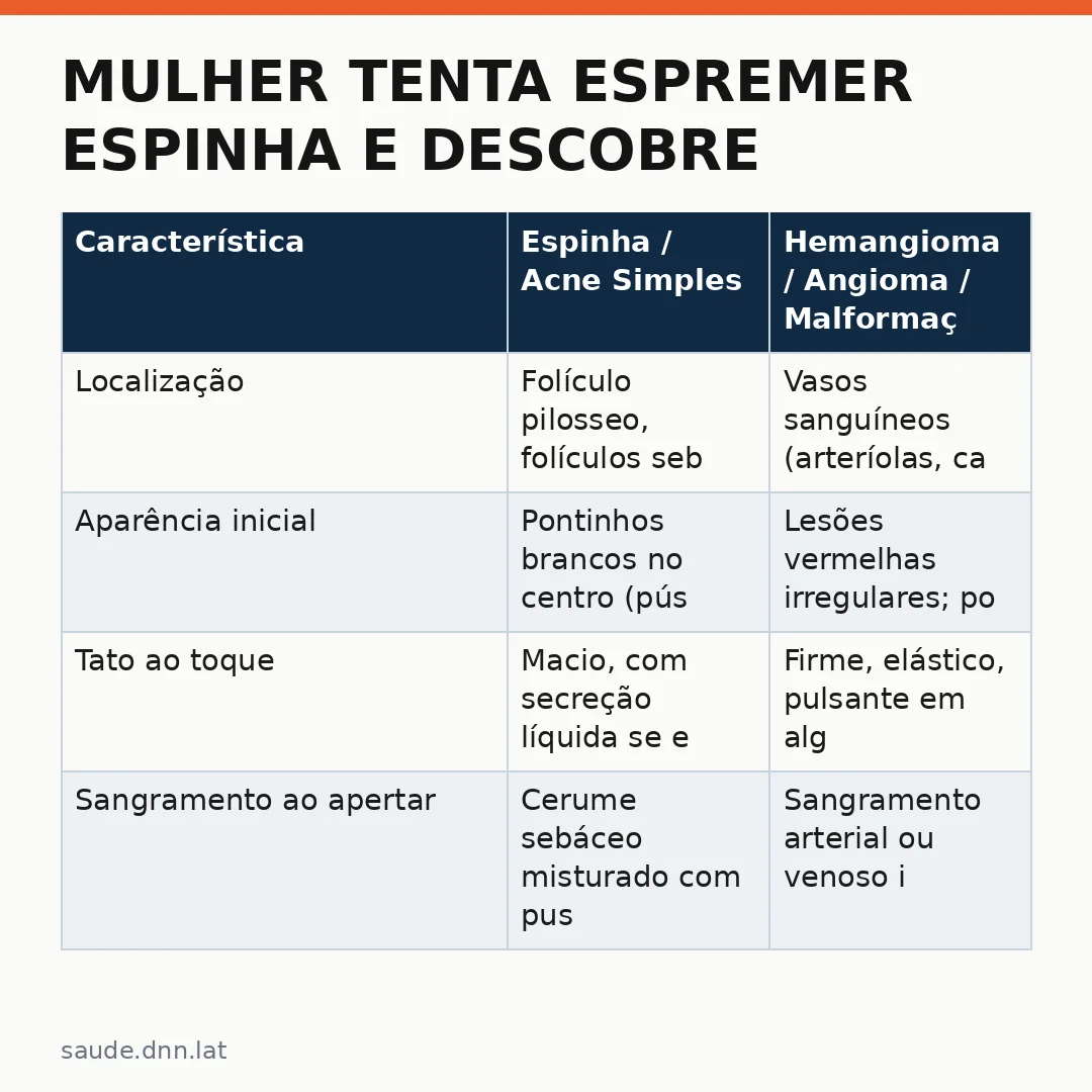 Infográfico - Mulher Tenta Espremer Espinha e Descobre Tumor Vascular no Rosto: Entenda os Riscos Dermatológicos