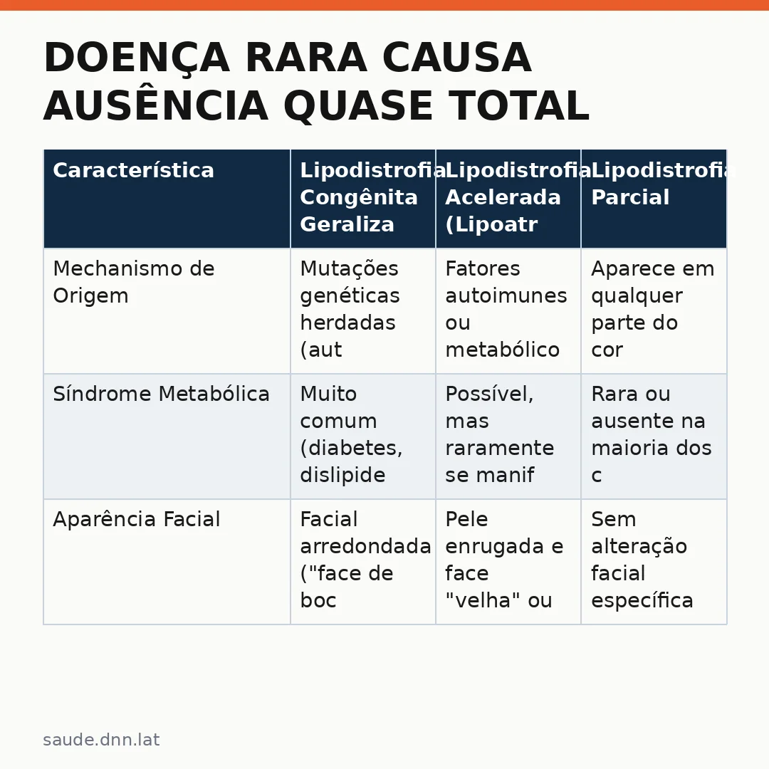 Infográfico - Doença rara causa ausência quase total de gordura no corpo feminino: entenda os sintomas da lipodistrofia