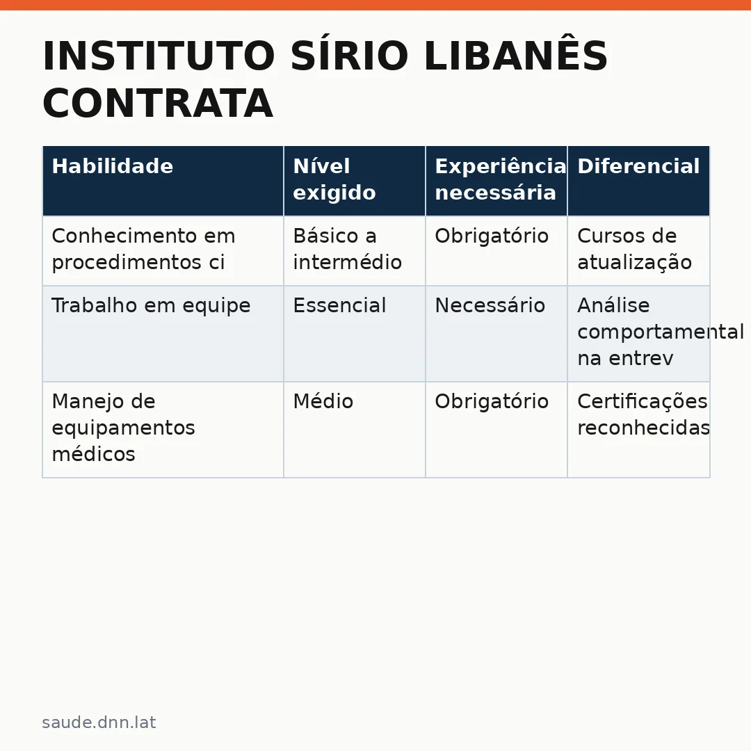 Infográfico - Instituto Sírio Libanês contrata enfermeiro júnior centro cirúrgico diurno em Barueri com bolsa alimentação