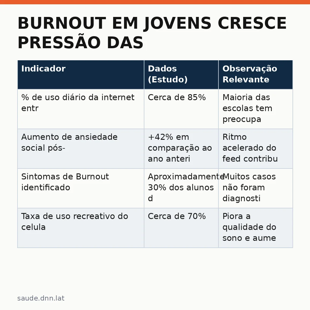 Infográfico - Burnout em jovens cresce pressão das redes sociais; veja sinais de alerta imediatos