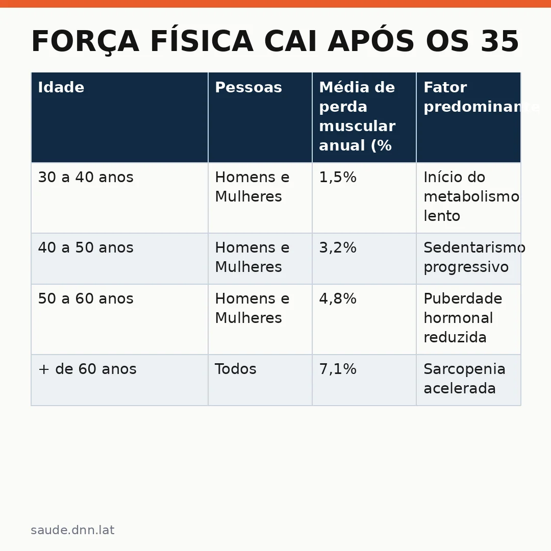 Infográfico - Força física cai após os 35 anos: o que diz a ciência sobre saúde e envelhecimento