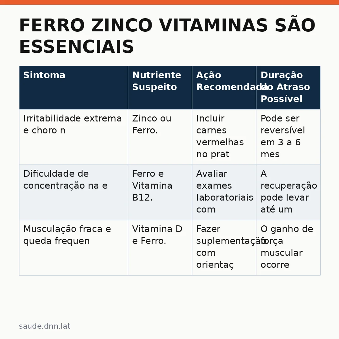 Infográfico - Ferro zinco vitaminas são essenciais para a saúde cerebral infantil